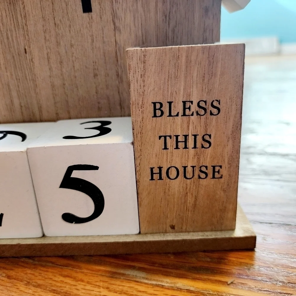 Bless This House Art Deco Wooden Desktop Blocks Calendar Inspirational Holiday